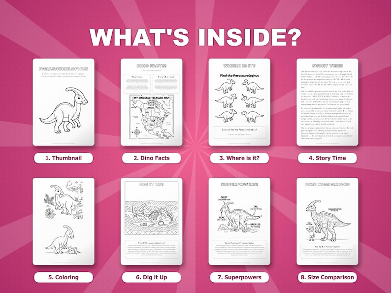 Activiteitenbundel dinosaurus Parasaurolophus | Kleurplaten, werkbladen, feiten (pdf-download) afbeelding 2