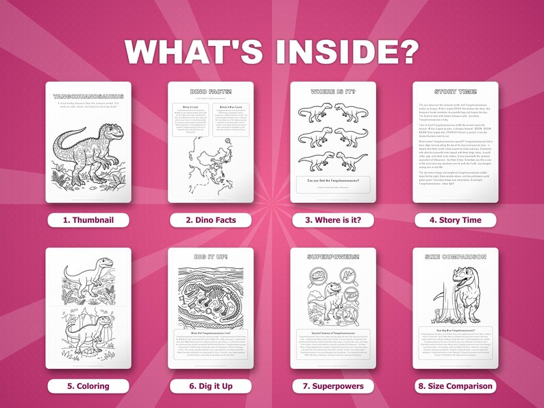 Paquete de actividades sobre el dinosaurio Yangchuanosaurus / Páginas para colorear, hojas de trabajo, datos interesantes (descarga en PDF) imagen 2