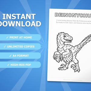 Deinonychus Dinosaur Activity Bundle | Coloring Pages, Worksheets, Facts (PDF Download) image 4