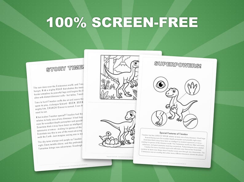 Pacchetto di attività sul dinosauro Troodon / Pagine da colorare, schede di lavoro, curiosità (PDF immediato) immagine 3