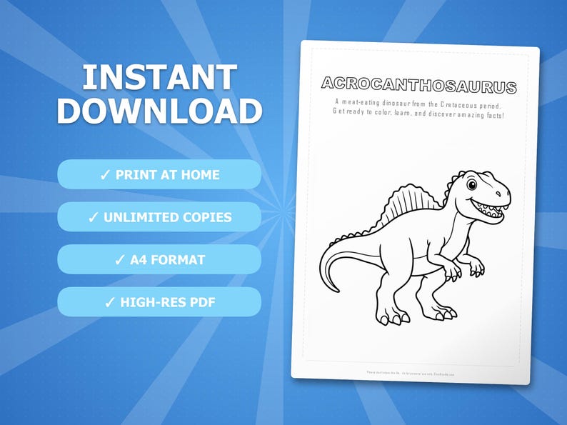 Pacchetto di attività sul dinosauro Acrocanthosaurus: pagine da colorare, schede didattiche e curiosità (PDF) immagine 4