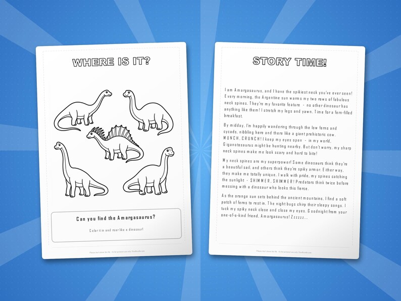 Amargasaurus Dinosaur Activity Bundle | Printable Coloring Pages, Worksheets & Facts for Kids | Preschool Homeschool | Instant PDF image 6