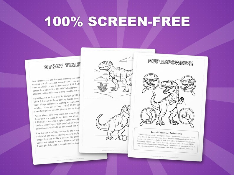 Tarbosaurus-dinosaurus activiteitenbundel | Kleurplaten, werkbladen, feiten (instant pdf) afbeelding 3