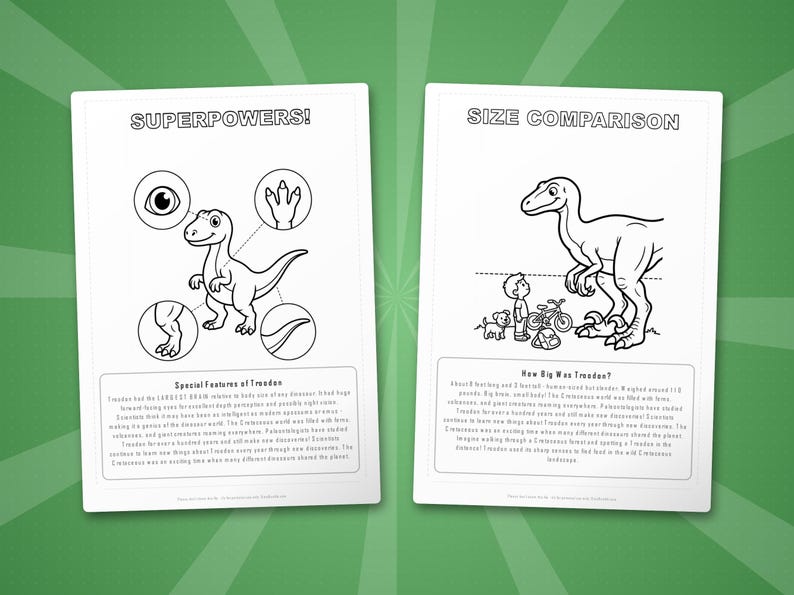 Pacchetto di attività sul dinosauro Troodon / Pagine da colorare, schede di lavoro, curiosità (PDF immediato) immagine 8