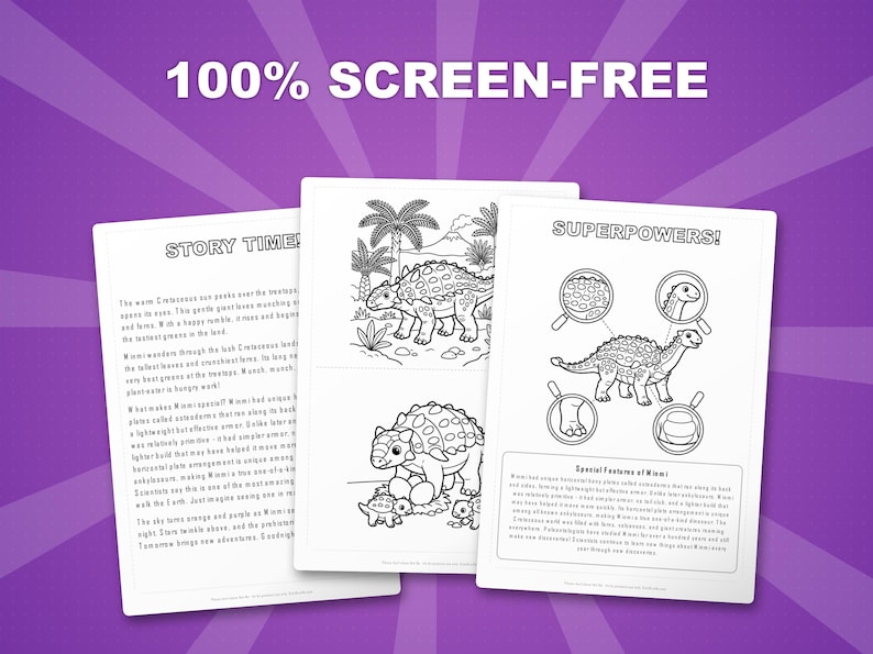 Minmi Dinosaur Activity Bundle | Printable Coloring Pages, Worksheets & Facts for Kids | Preschool Homeschool | Screen-Free | Instant PDF image 3