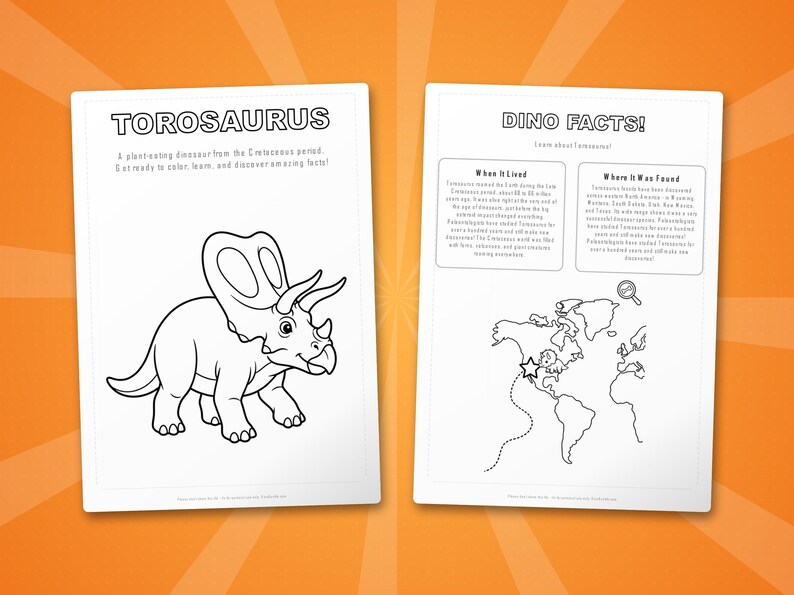 Torosaurus Dinosaur Activity Bundle | Coloring Pages, Worksheets, Facts (PDF Download) image 5