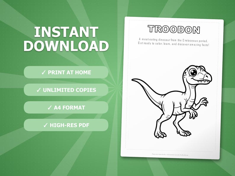 Pacchetto di attività sul dinosauro Troodon / Pagine da colorare, schede di lavoro, curiosità (PDF immediato) immagine 4