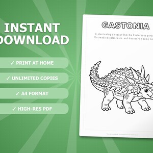Gastonia Dinosaur Activity Bundle | Coloring Pages, Worksheets, Facts (PDF Download) image 4