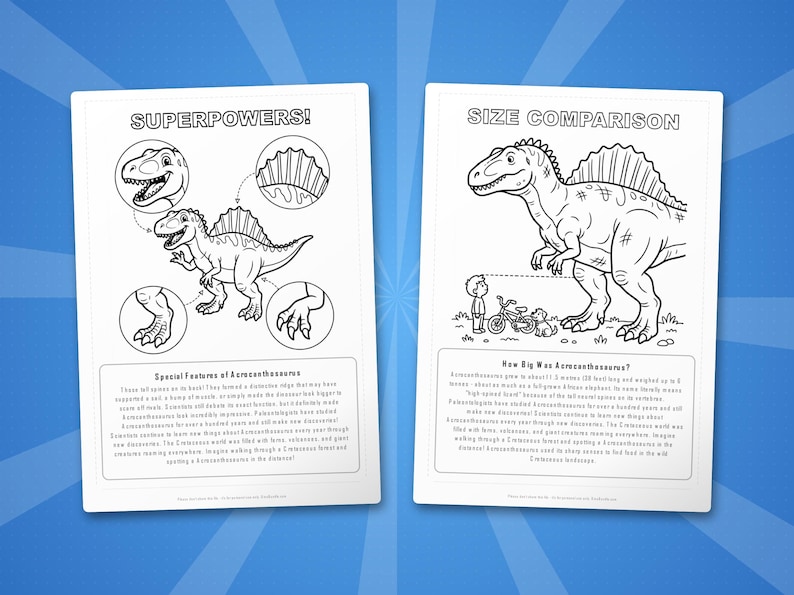 Pacchetto di attività sul dinosauro Acrocanthosaurus: pagine da colorare, schede didattiche e curiosità (PDF) immagine 8