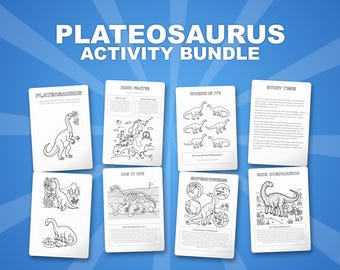 プラテオサウルス恐竜アクティビティセット｜子供向け印刷可能な塗り絵、ワークシート、豆知識｜幼児向けホームスクール｜PDF即時ダウンロード