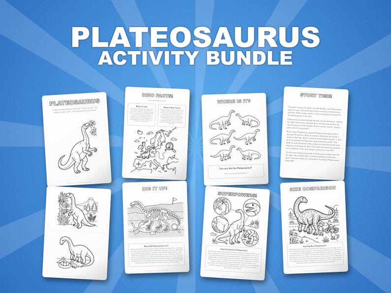 Plateosaurus Dinosaur Activity Bundle | Printable Coloring Pages, Worksheets & Facts for Kids | Preschool Homeschool | Instant PDF image 1