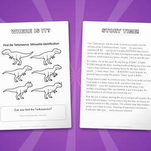 Tarbosaurus-dinosaurus activiteitenbundel | Kleurplaten, werkbladen, feiten (instant pdf) afbeelding 6