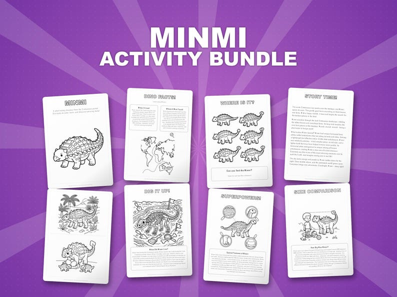 Minmi Dinosaur Activity Bundle | Printable Coloring Pages, Worksheets & Facts for Kids | Preschool Homeschool | Screen-Free | Instant PDF image 1