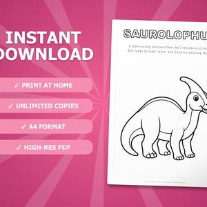 Saurolophus Dinosaur Activity Pack | Coloring Pages, Worksheets, Facts (Instant PDF) image 4