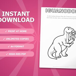 Iguanodon Dinosaur Activity Bundle | Printable Coloring Pages, Worksheets & Facts for Kids | Preschool Homeschool | Instant PDF image 4