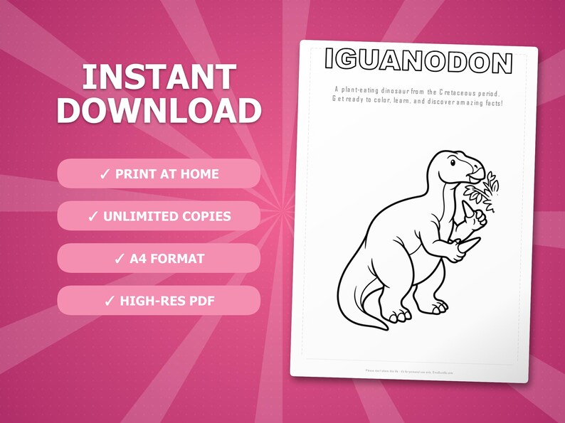 Iguanodon Dinosaur Activity Bundle | Printable Coloring Pages, Worksheets & Facts for Kids | Preschool Homeschool | Instant PDF image 4