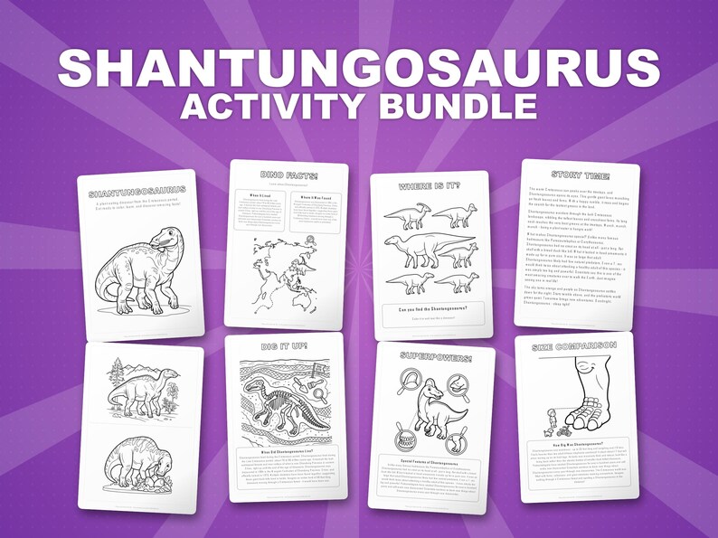 Shantungosaurus Dinosaur Activity Bundle | Coloring Pages, Worksheets, Facts (PDF Download) image 1