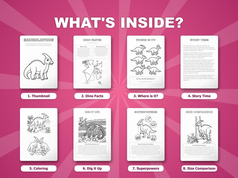Saurolophus Dinosaur Activity Pack | Coloring Pages, Worksheets, Facts (Instant PDF) image 2