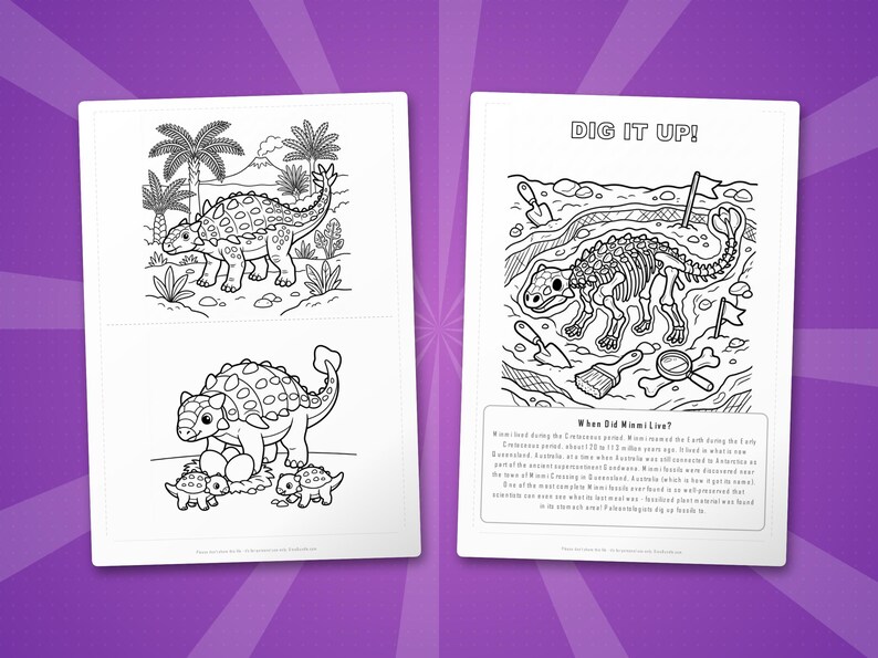 Minmi Dinosaur Activity Bundle | Printable Coloring Pages, Worksheets & Facts for Kids | Preschool Homeschool | Screen-Free | Instant PDF image 7