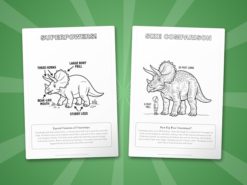 Triceratops Dinosaur Activity Bundle | Coloring Pages, Worksheets, Facts (PDF Download) image 8