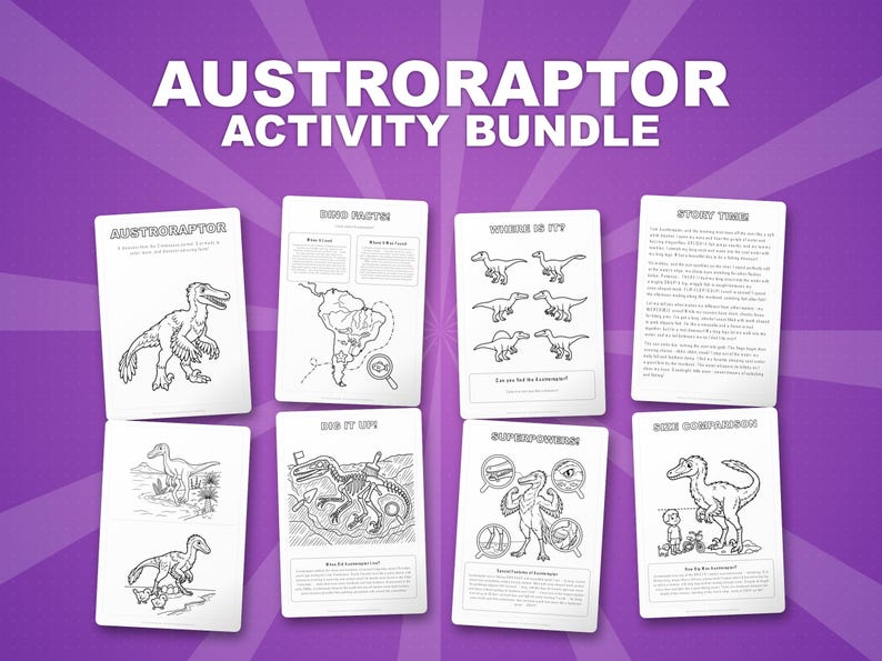 Austroraptor Dinosaur Activity Bundle | Coloring Pages, Worksheets, Facts (PDF) image 1