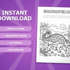 Sauropelta Dinosaur Activity Bundle | Coloring Pages, Worksheets, Facts (PDF Download) image 4