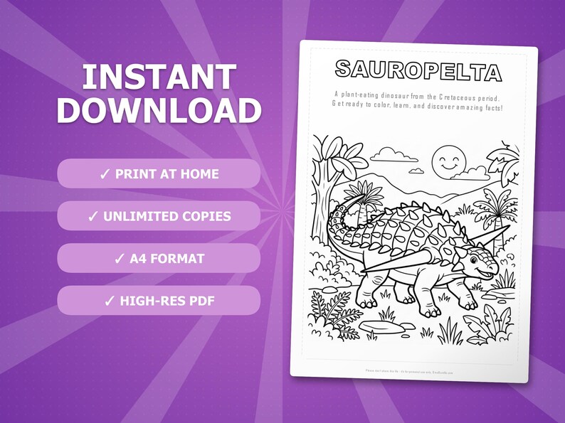 Sauropelta Dinosaur Activity Bundle | Coloring Pages, Worksheets, Facts (PDF Download) image 4