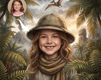 Custom Dinosaur Ranger Portrait | Personalized Paleontology Adventure Art (Digital File)