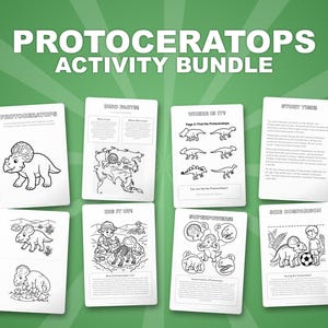 Protoceratops Dinosaur Activity Bundle | Printable Coloring Pages, Worksheets & Facts for Kids | Preschool Homeschool | Instant PDF image 1