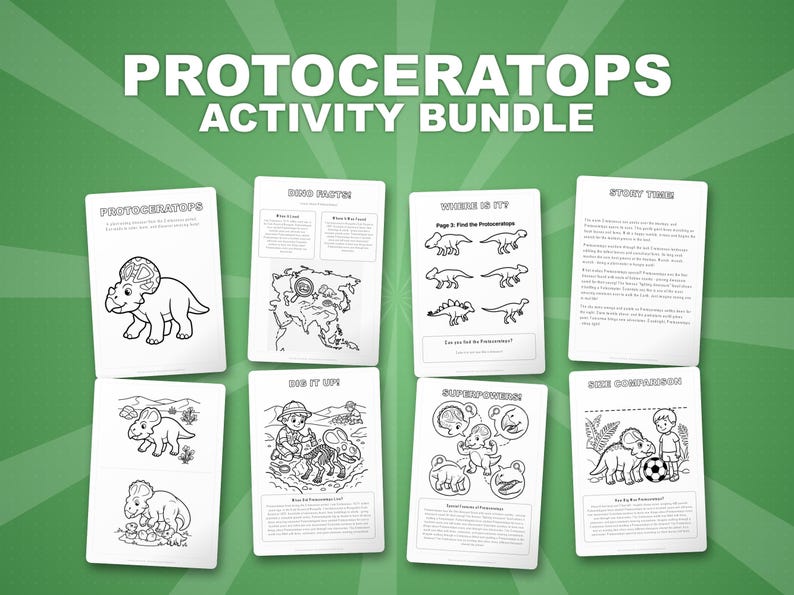 Protoceratops Dinosaur Activity Bundle | Printable Coloring Pages, Worksheets & Facts for Kids | Preschool Homeschool | Instant PDF image 1