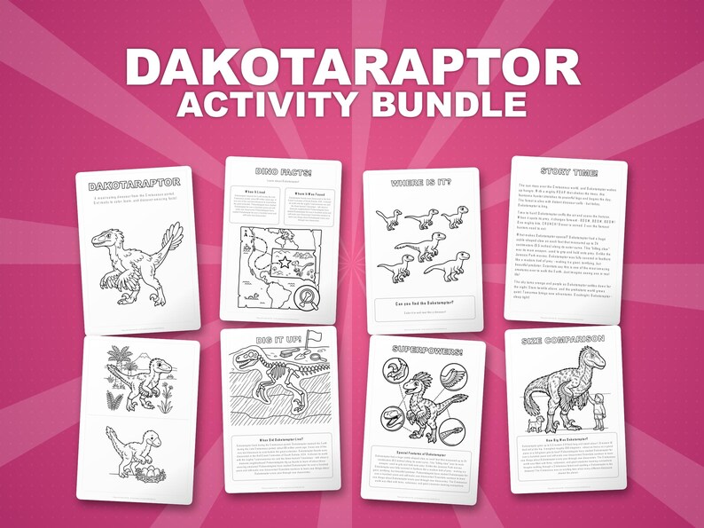 Dakotaraptor Dinosaur Activity Bundle | Coloring Pages, Worksheets, Facts (PDF) image 1