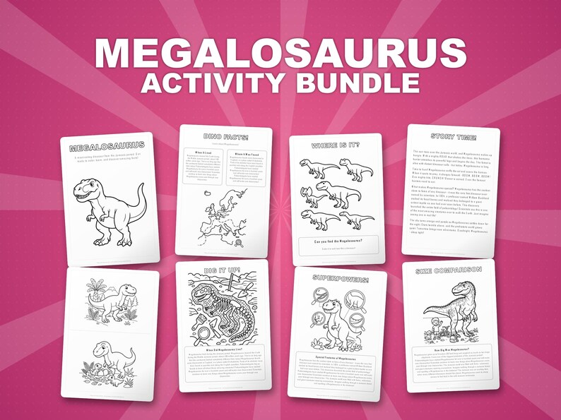 Megalosaurus Dinosaur Activity Bundle | Printable Coloring Pages, Worksheets & Facts for Kids | Preschool Homeschool | Instant PDF image 1