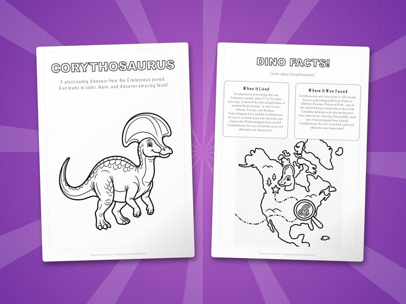 Corythosaurus Dinosaur Activity Bundle | Coloring Pages, Worksheets, Facts (PDF Download) image 5