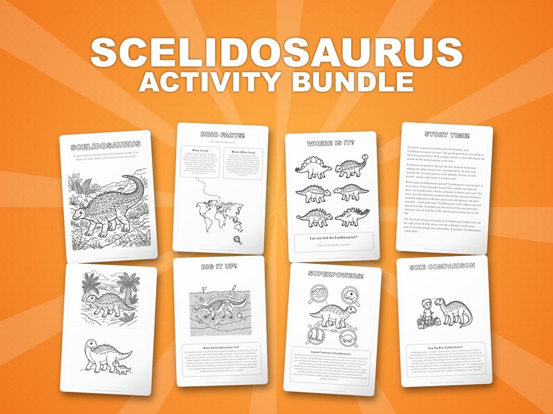 Scelidosaurus Dinosaur Activity Bundle | Coloring Pages, Worksheets, Facts (PDF Download) image 1