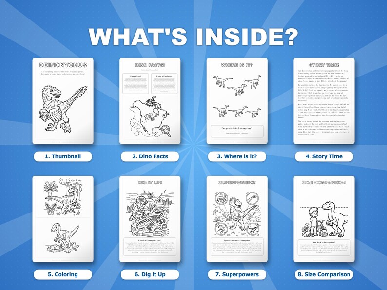 Deinonychus Dinosaur Activity Bundle | Coloring Pages, Worksheets, Facts (PDF Download) image 2