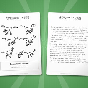 Pacchetto di attività sul dinosauro Troodon / Pagine da colorare, schede di lavoro, curiosità (PDF immediato) immagine 6