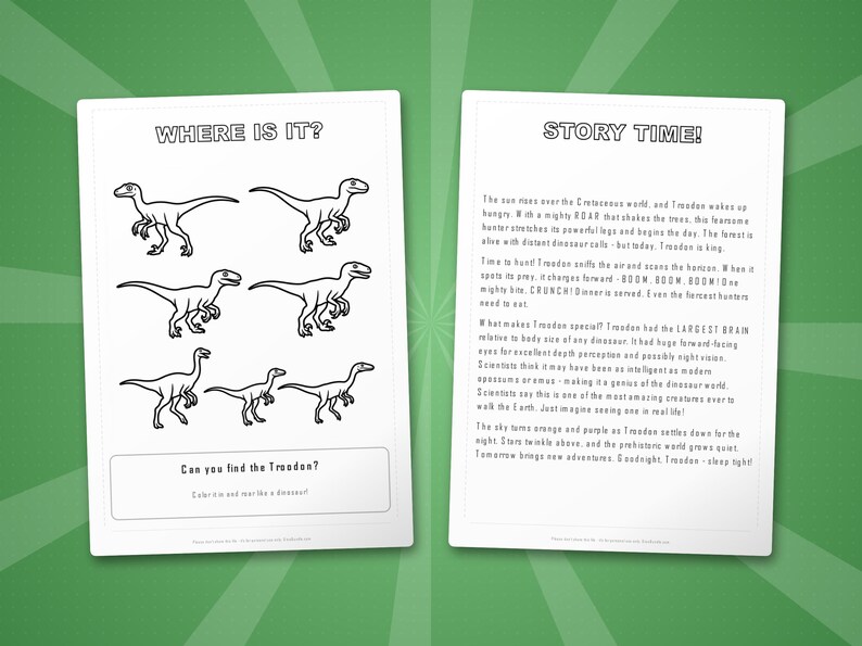 Pacchetto di attività sul dinosauro Troodon / Pagine da colorare, schede di lavoro, curiosità (PDF immediato) immagine 6