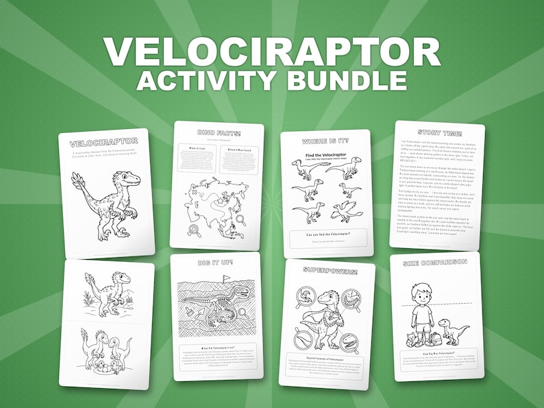 Velociraptor Dinosaur Activity Bundle | Coloring Pages, Worksheets, Facts (PDF Download) image 1