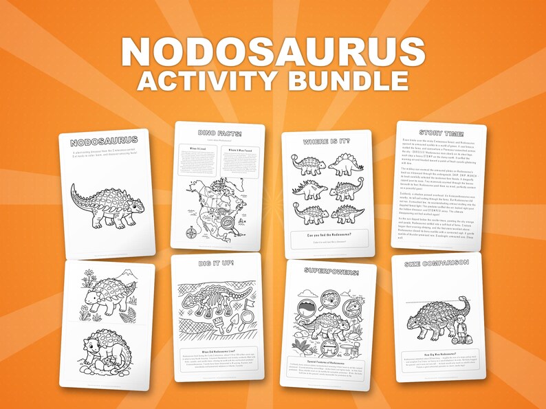 Nodosaurus Dinosaur Activity Bundle | Coloring Pages, Worksheets, Facts (PDF) image 1
