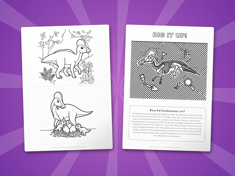 Corythosaurus Dinosaur Activity Bundle | Coloring Pages, Worksheets, Facts (PDF Download) image 7