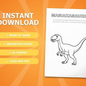 Masiakasaurus Dinosaur Activity Bundle | Printable Coloring Pages, Worksheets & Facts for Kids | Preschool Homeschool | Instant PDF image 4