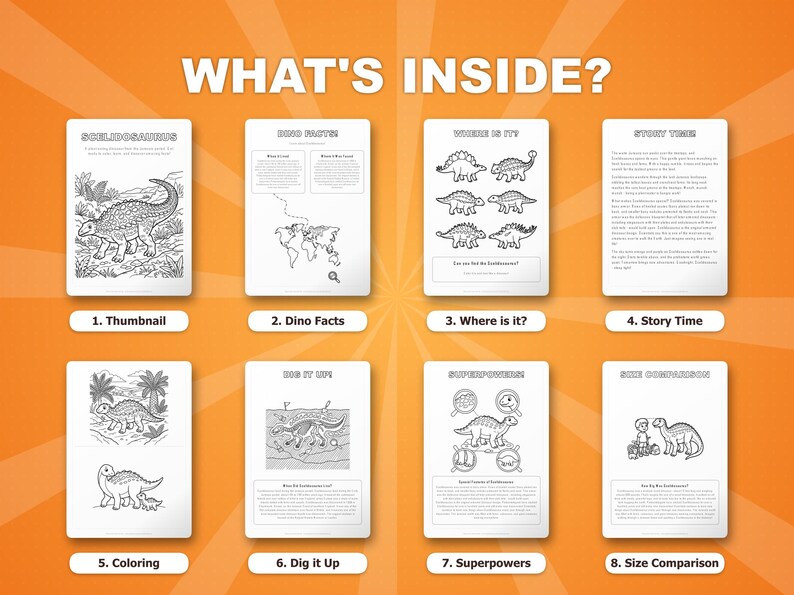 Scelidosaurus Dinosaur Activity Bundle | Coloring Pages, Worksheets, Facts (PDF Download) image 2