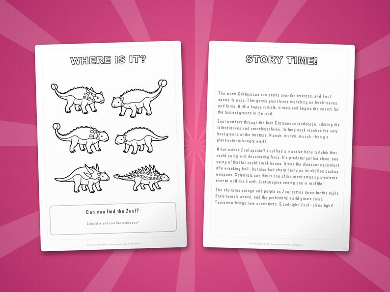 Zuul Dinosaur Activity Bundle | Printable Coloring Pages, Worksheets (PDF Download) image 6