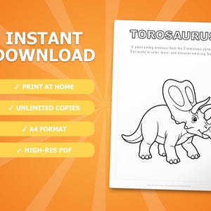 Torosaurus Dinosaur Activity Bundle | Coloring Pages, Worksheets, Facts (PDF Download) image 4