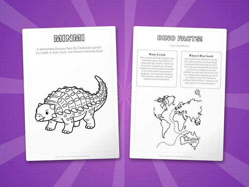 Minmi Dinosaur Activity Bundle | Printable Coloring Pages, Worksheets & Facts for Kids | Preschool Homeschool | Screen-Free | Instant PDF image 5
