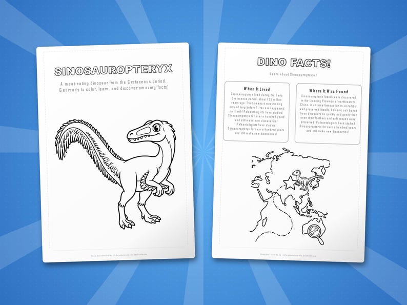 Sinosauropteryx Dinosaurier Aktivitäts-Bundle | Ausmalbilder, Arbeitsblätter, Fakten (PDF) Bild 5