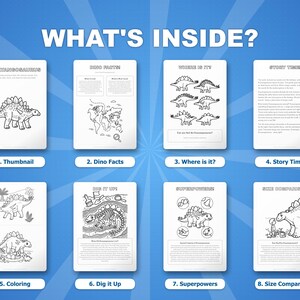 Zestaw aktywności z dinozaurem Huayangosaurus | Kolorowanki, arkusze ćwiczeń i ciekawostki do druku dla dzieci | Edukacja domowa dla przedszkolaków | Natychmiastowy plik PDF zdjęcie 2