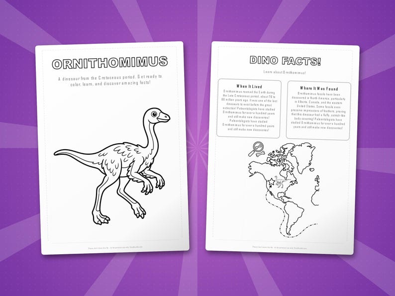 Ornithomimus Dinosaur Activity Bundle | Coloring Pages, Worksheets, Facts (PDF) image 5
