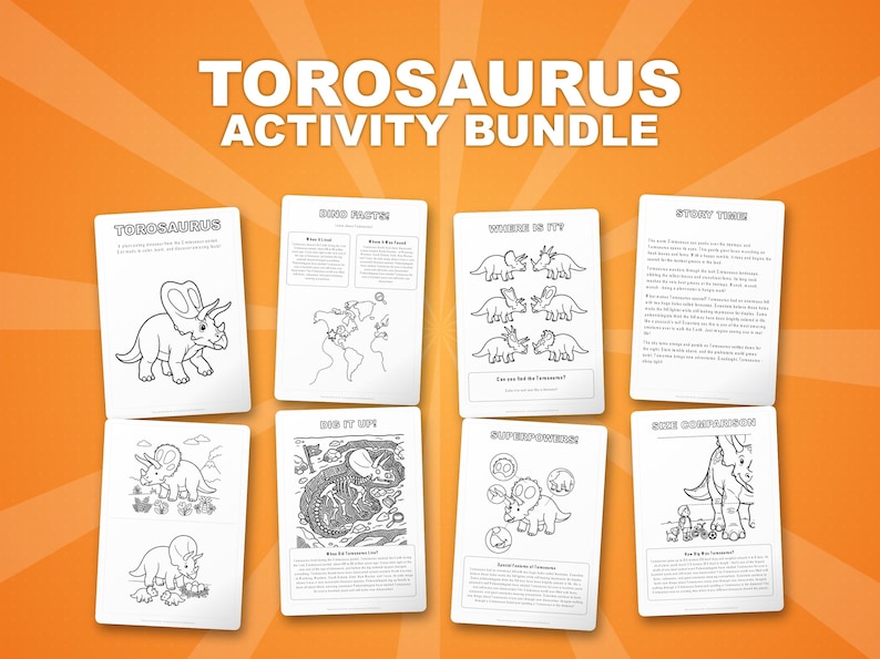 Torosaurus Dinosaur Activity Bundle | Coloring Pages, Worksheets, Facts (PDF Download) image 1
