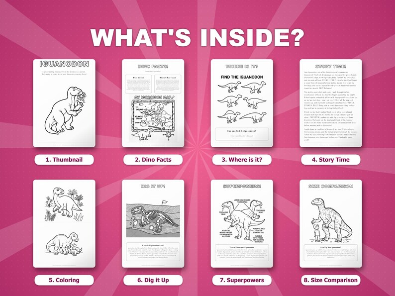 Iguanodon Dinosaur Activity Bundle | Printable Coloring Pages, Worksheets & Facts for Kids | Preschool Homeschool | Instant PDF image 2